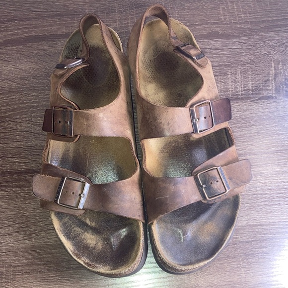 Mens Pre Owned Brown Leather Birkenstocks Sandals Size 49 (16-16.5) - Picture 1 of 12